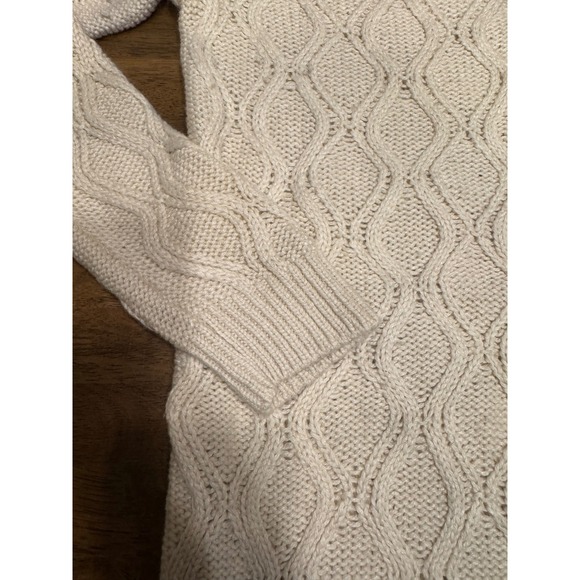 LOFT Cable Knit Sweater Dress Wool Blend Long Sleeve Cream Size‎ L - Picture 1 of 6